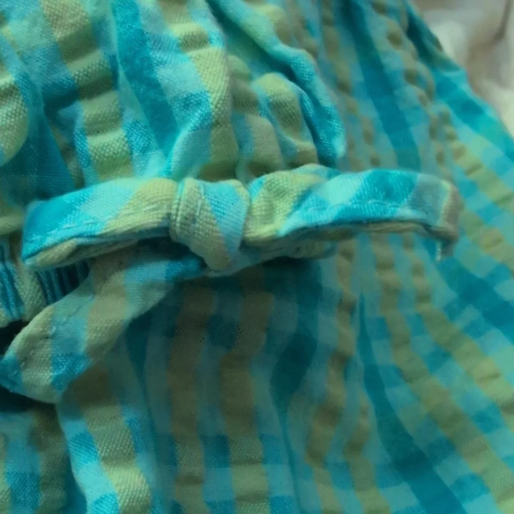 Oshkosh B'Gosh Y2K Vintage Infant Girls Blue‎ Green Seersucker Romper
